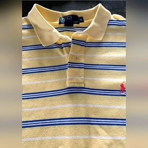 Mens Ralph Lauren Polo Pullover Shirt Sz XL Yellow/Blue Striped Golf